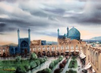 Nader Mohazabnia, Watercolor on Paper, Cityscape Painting, AC-NDM-002